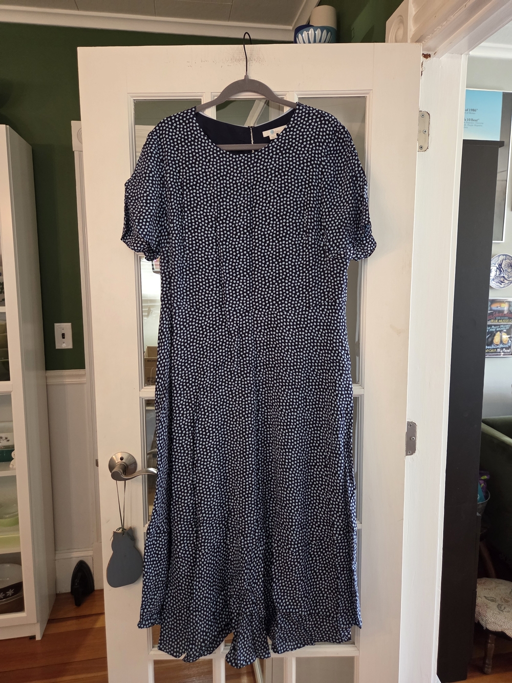 Boden Navy Blue Dress with White Dot Print - Size 14R